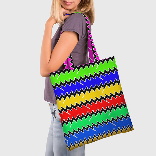 Сумка-шоппер Горизонтальные разноцветные линии / 3D-принт – фото 3