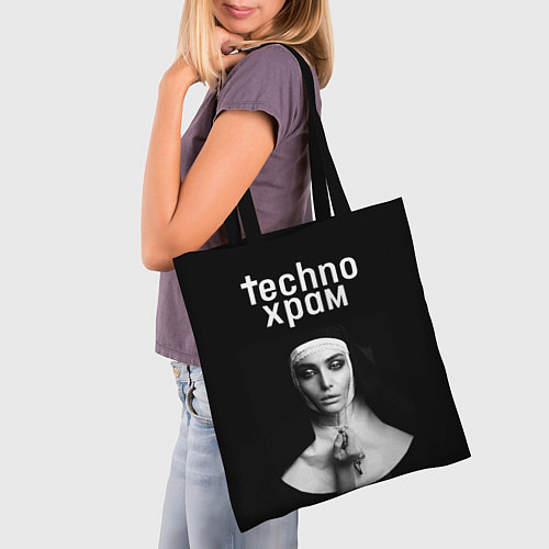 Сумка-шоппер Techno храм монашка держит четки с крестиком / 3D-принт – фото 3