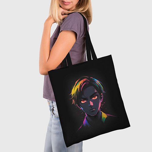 Сумка-шоппер Аниме портрет парня с красными глазами / 3D-принт – фото 3