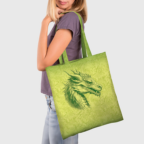 Сумка-шоппер Зеленый нарисованный дракон с открытой пастью / 3D-принт – фото 3