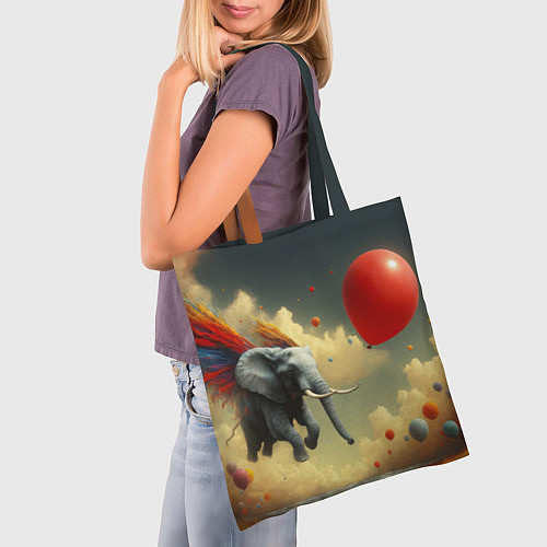 Сумка-шоппер Сюрреалистичный слон летит за шариком / 3D-принт – фото 3