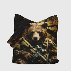Сумка-шопер Медведь солдат в дремучем лесу, цвет: 3D-принт