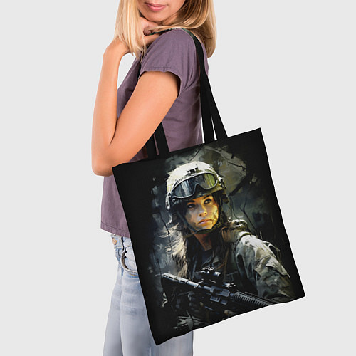 Сумка-шоппер Девушка воин в боевой экипировке / 3D-принт – фото 3