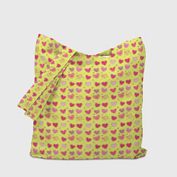 Сумка-шопер Сердечки на желтом - паттерн, цвет: 3D-принт