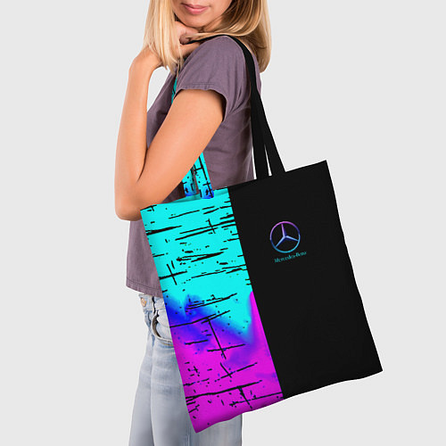Сумка-шоппер Mercedes benz неон текстура / 3D-принт – фото 3