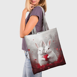 Сумка-шопер Белые кролики с сердцем, цвет: 3D-принт — фото 2