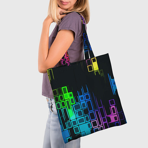 Сумка-шоппер Разноцветные прямоугольники на чёрном фоне / 3D-принт – фото 3
