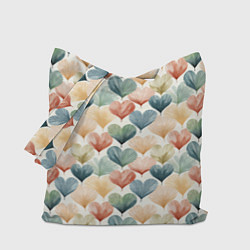 Сумка-шопер Разноцветные нарисованные сердечки, цвет: 3D-принт