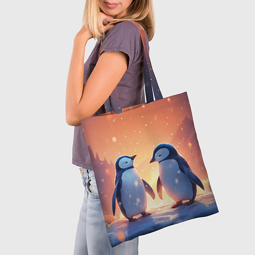 Сумка-шоппер Романтичная пара пингвинов / 3D-принт – фото 3