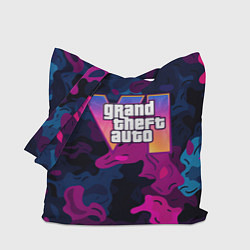 Сумка-шопер Gta лого синий и фиолетовый камуфляж, цвет: 3D-принт