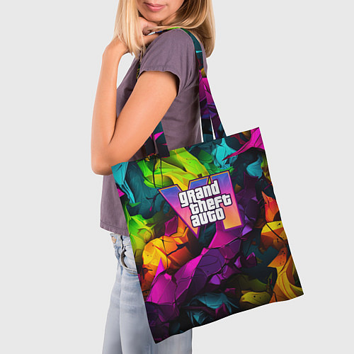 Сумка-шоппер Gta лого камуфляж яркий неоновый / 3D-принт – фото 3