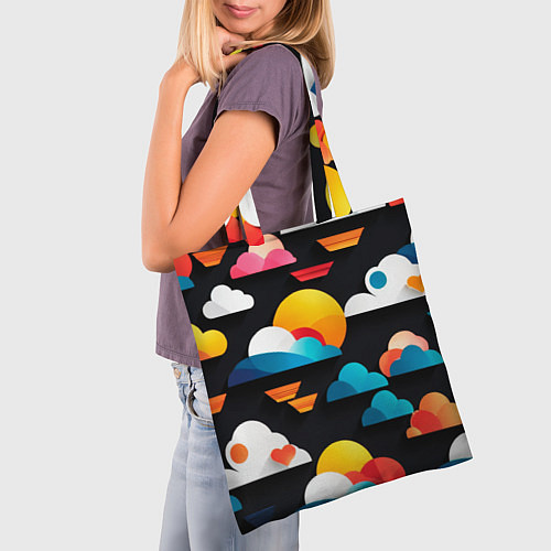 Сумка-шоппер Цветные облака в черном небе / 3D-принт – фото 3