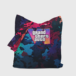Сумка-шопер GTA 6 logo яркий неоновый камуфляжный стиль, цвет: 3D-принт