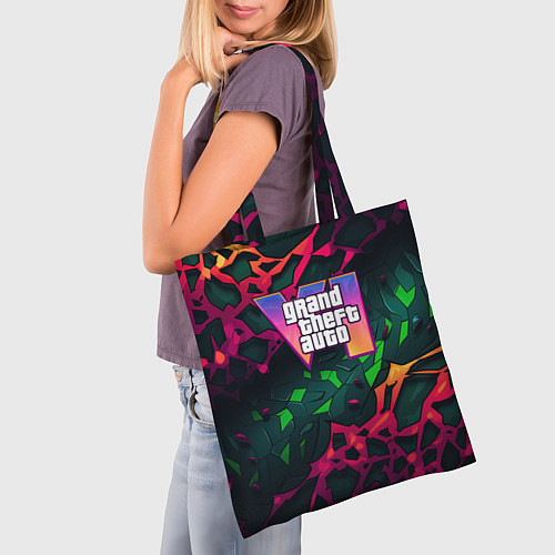 Сумка-шоппер GTA 6 logo яркий неоновый камуфляжный стиль / 3D-принт – фото 3