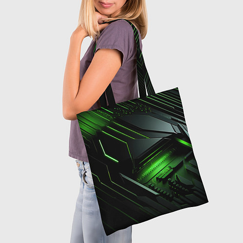 Сумка-шоппер Металл и зеленый яркий неоновый свет / 3D-принт – фото 3