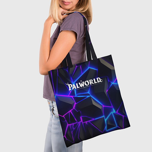 Сумка-шоппер Palworld логотип на ярких неоновых плитах / 3D-принт – фото 3