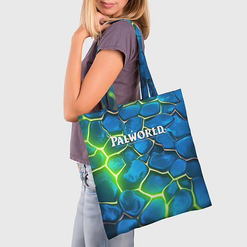 Сумка-шоппер Palworld логотип на ярких зеленых неоновых плитах / 3D-принт – фото 3