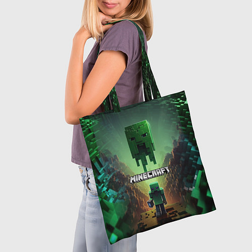 Сумка-шоппер Minecraft зеленая летящая голова / 3D-принт – фото 3
