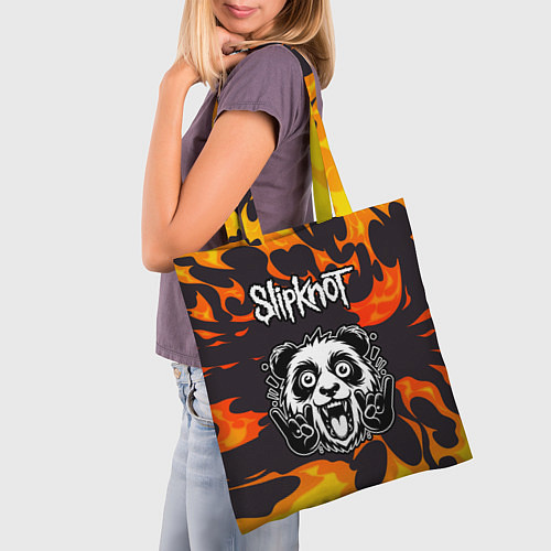 Сумка-шоппер Slipknot рок панда и огонь / 3D-принт – фото 3