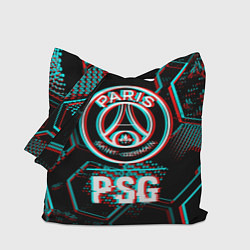 Сумка-шопер PSG FC в стиле glitch на темном фоне, цвет: 3D-принт