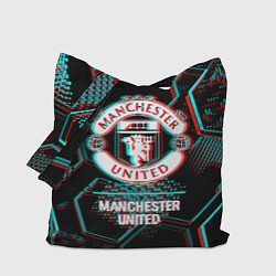 Сумка-шопер Manchester United FC в стиле glitch на темном фоне, цвет: 3D-принт