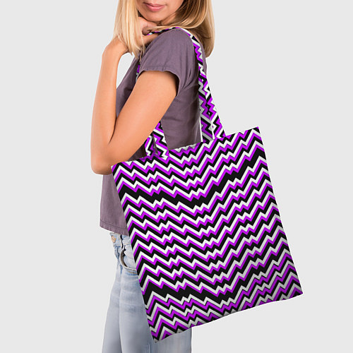 Сумка-шоппер Фиолетовые и белые ломаные линии / 3D-принт – фото 3