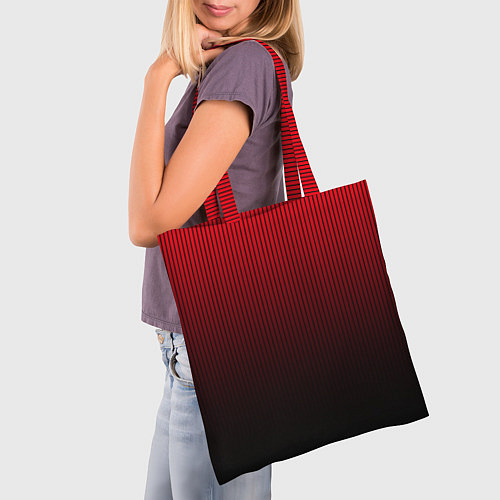 Сумка-шоппер Красно-чёрный градиент в полоску / 3D-принт – фото 3
