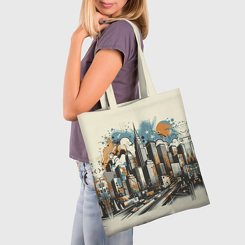Сумка-шоппер Рисунок города с небоскребами / 3D-принт – фото 3
