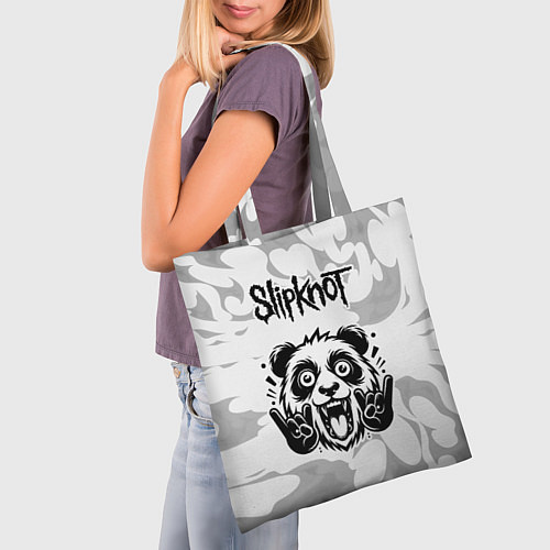 Сумка-шоппер Slipknot рок панда на светлом фоне / 3D-принт – фото 3