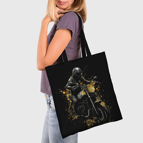 Сумка-шоппер Мотоциклист и желтые кляксы / 3D-принт – фото 3