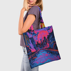 Сумка-шопер Город в психоделических цветах, цвет: 3D-принт — фото 2