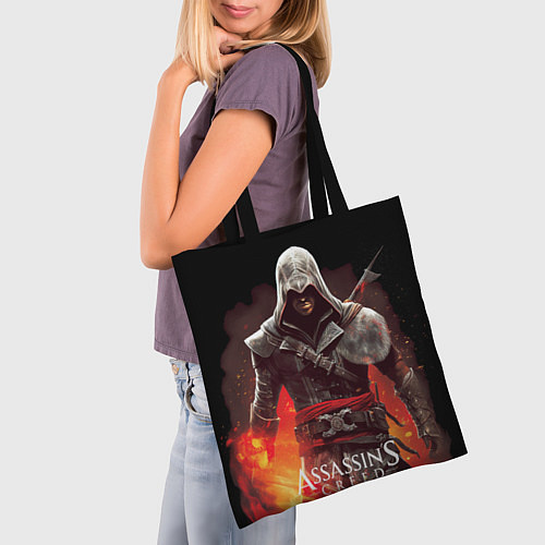 Сумка-шоппер Assassins creed огненный фон вокруг / 3D-принт – фото 3