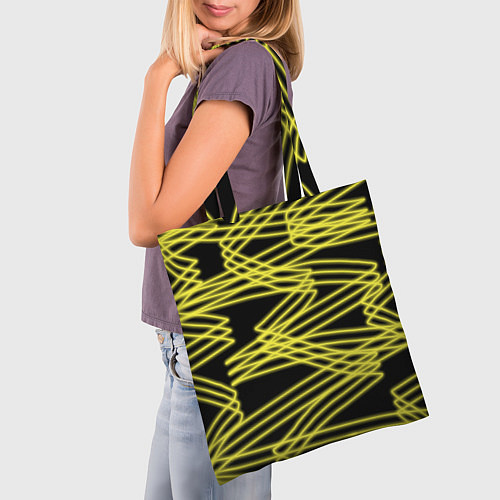 Сумка-шоппер Желтые светящиеся линии / 3D-принт – фото 3