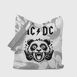 Сумка-шопер AC DC рок панда на светлом фоне, цвет: 3D-принт