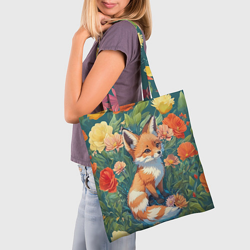 Сумка-шоппер Лисёнок в цветочном поле / 3D-принт – фото 3