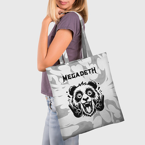 Сумка-шоппер Megadeth рок панда на светлом фоне / 3D-принт – фото 3