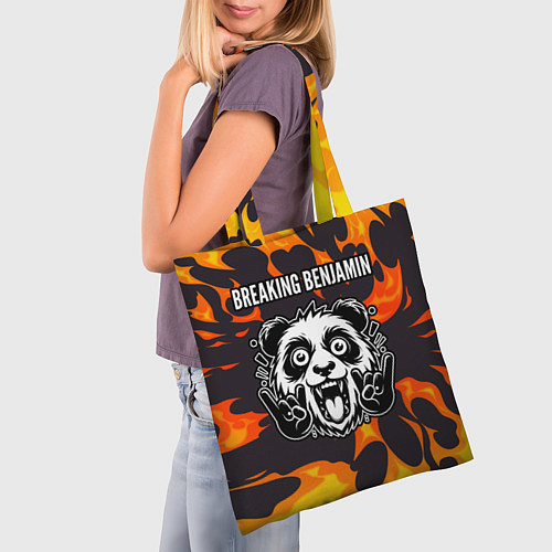Сумка-шоппер Breaking Benjamin рок панда и огонь / 3D-принт – фото 3
