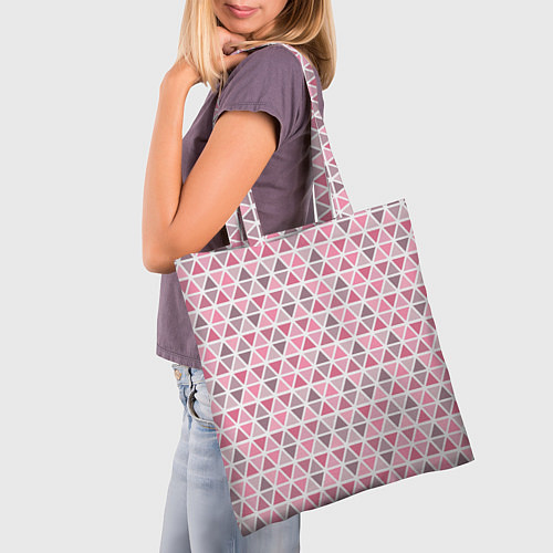 Сумка-шоппер Серо-розовый паттерн треугольники / 3D-принт – фото 3