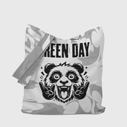 Сумка-шопер Green Day рок панда на светлом фоне, цвет: 3D-принт