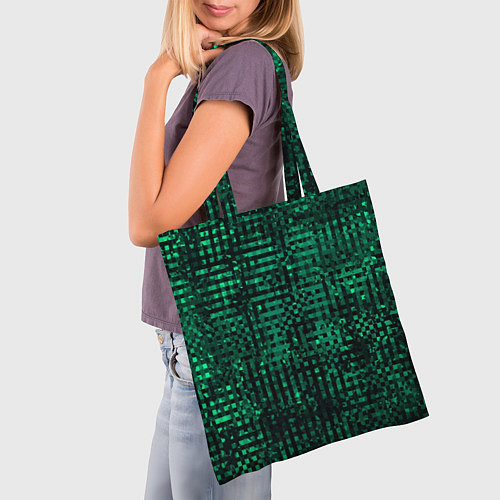 Сумка-шоппер Чёрно-зелёный абстрактный / 3D-принт – фото 3