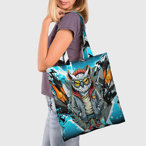 Сумка-шоппер Сова в стильной одежде модница / 3D-принт – фото 3