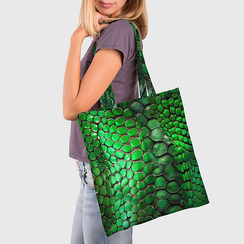 Сумка-шоппер Зеленая змеиная кожа / 3D-принт – фото 3