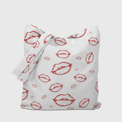 Сумка-шопер Паттерн красные губы на белом - lips classic, цвет: 3D-принт