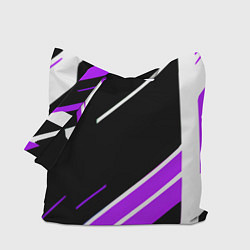 Сумка-шопер Бело-фиолетовые полосы на чёрном фоне, цвет: 3D-принт