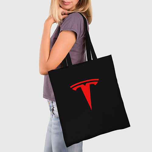 Сумка-шоппер Tesla red logo / 3D-принт – фото 3