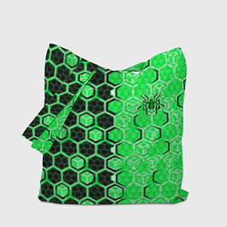 Сумка-шопер Техно-киберпанк шестиугольники зелёный и чёрный с, цвет: 3D-принт