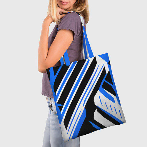 Сумка-шоппер Чёрно-синие полосы на белом фоне / 3D-принт – фото 3