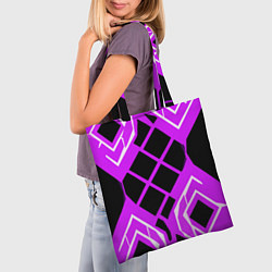 Сумка-шопер Чёрные квадраты и белые полосы на фиолетовом фоне, цвет: 3D-принт — фото 2