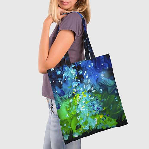 Сумка-шоппер Звездное небо с зелеными бликами / 3D-принт – фото 3