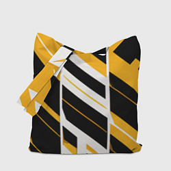 Сумка-шопер Black and yellow stripes on a white background, цвет: 3D-принт